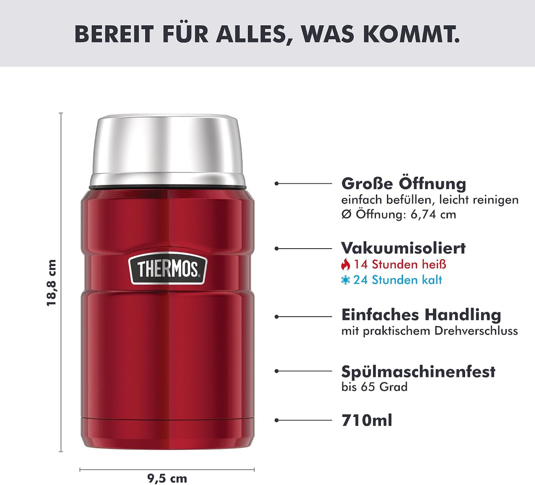 Thermos STAINLESS KING FOOD JAR 0,71l, cranberry red, Thermosbehälter aus Edelstahl, 14h heiss / 24h