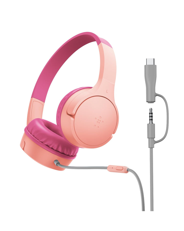Belkin SoundForm Kopfhörer Kinder mit Kabel, USB-C auf 3,5-mm-Klinken Dongle, integriertes Mikrofon,