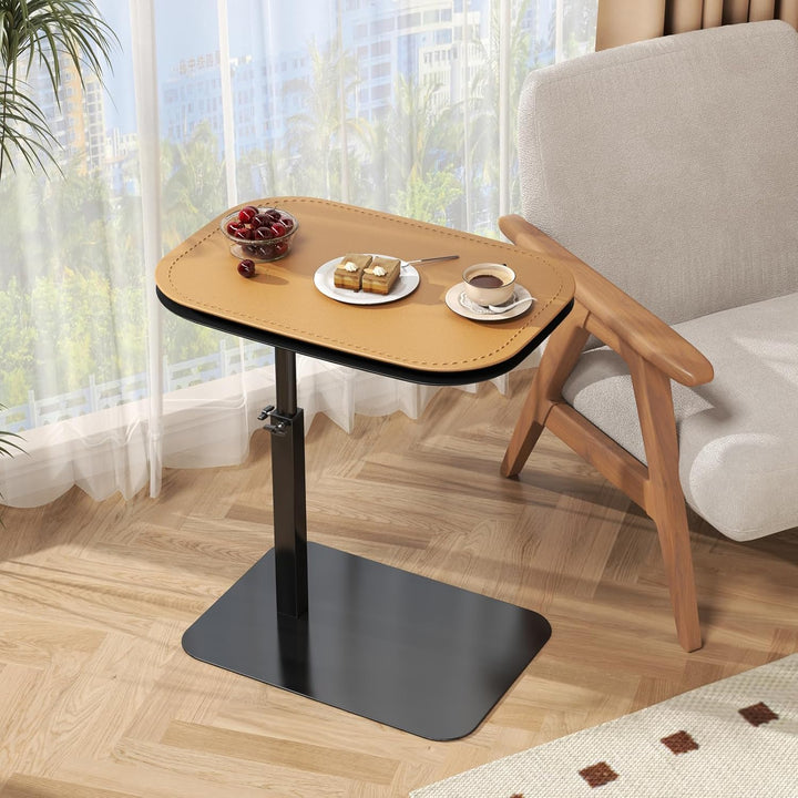 Beistelltisch C Form Höhenverstellbar, Klein Couchtisch Holz Sofatisch, Doppelter Tischplatte Laptop