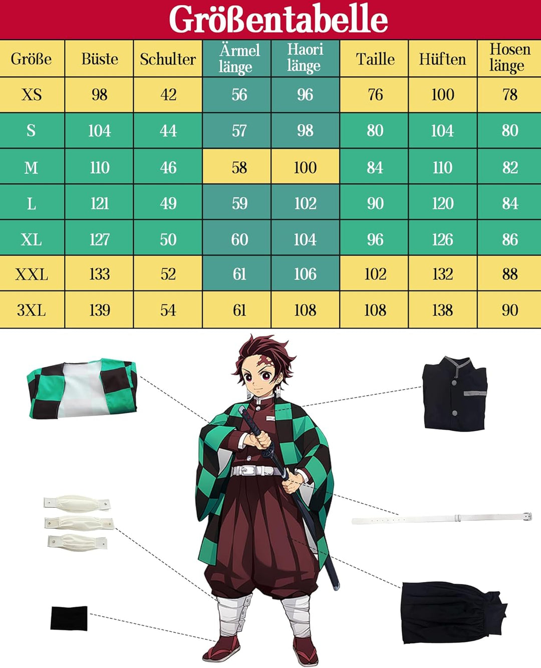 Agatsuma Zenitsu Cosplay Kimono Vollständiger Satz Anime Zenitsu Cosplay Kostüm Erwachsene, Grü