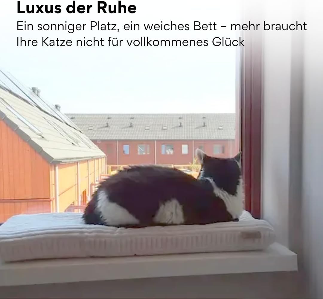 PRASKA® Katzen Fensterliege 70x28cm Weiches Katzenbett für die Fensterbank Creme - Premium Fensterbe