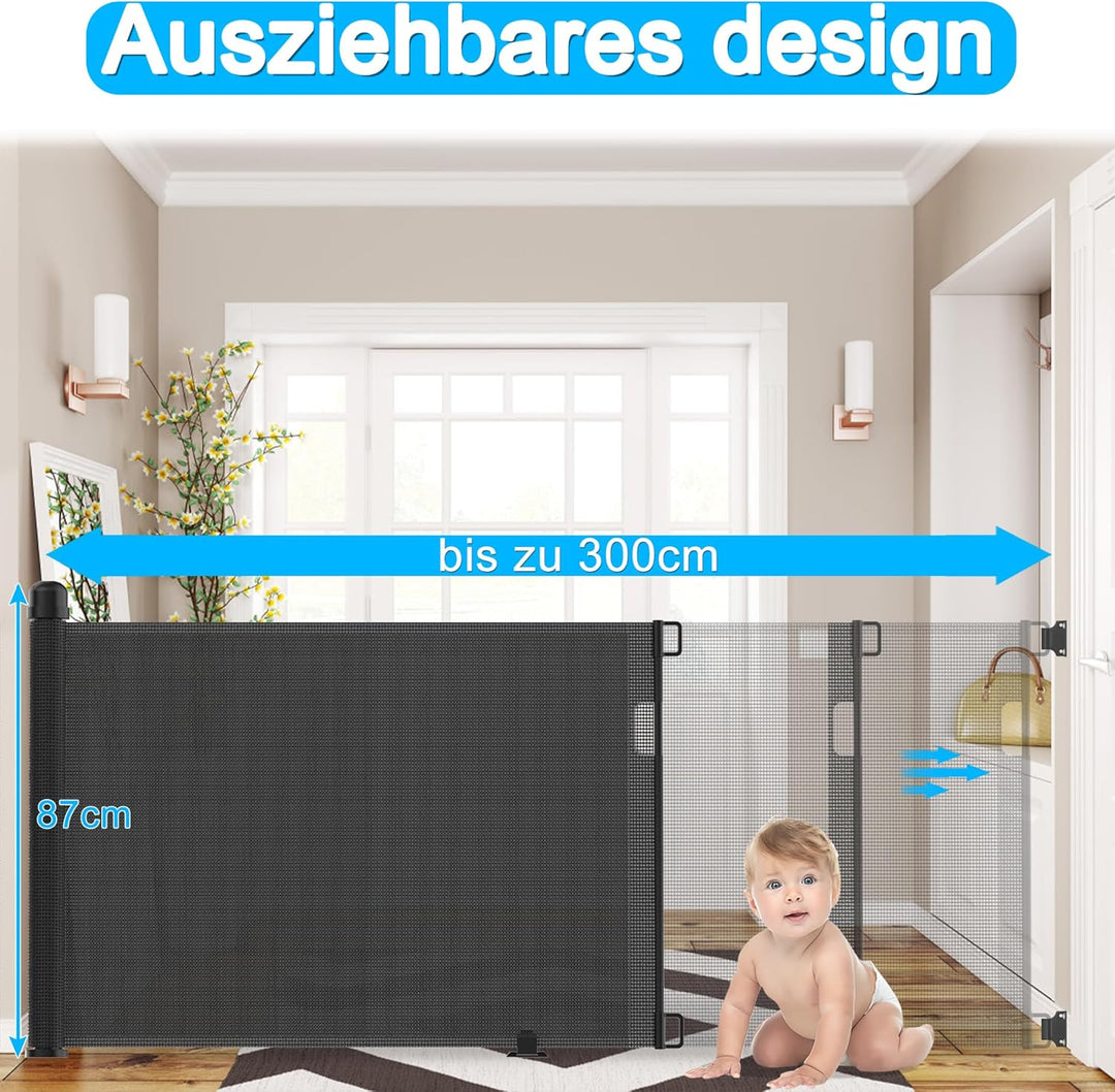 YUENFONG Treppenschutzgitter Türschutzgitter, 87 x 300 cm Treppenschutzrollo Türgitter Absperrgitter