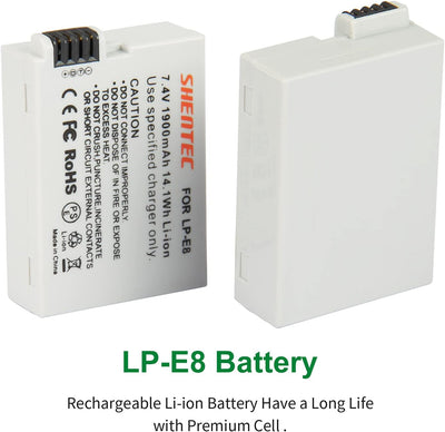 2X Shentec Li-ion 7.4V 1900mAh LP-E8 Akku für Canon EOS Batterie Rebel T2i T3i T4i T5i EOS 550D 600D