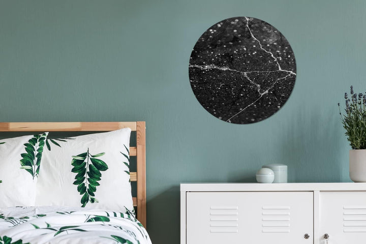 MuchoWow Wandbild Rund Wanddeko Deko Wohnzimmer Bilder 60x60 cm Marmor - Schwarz - Silber, 60x60 cm