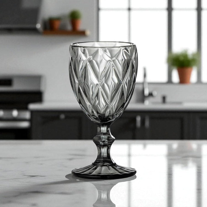 GMMH Vintage 6er-Set Farbige Weingläser Trinkgläser mit Prägung (Rombus/Grau/250 ml) Hochzeitsgläser