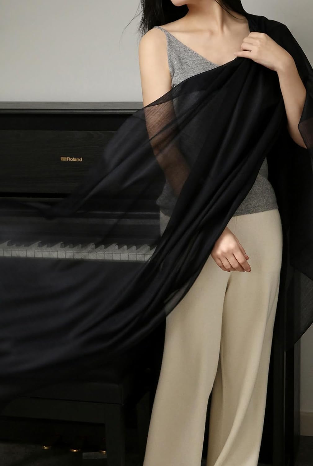 Damen 100% Kaschmir feder-leicht Ring Pashmina Schal Abendkleid Stola aus hauch-dünn 200 garn Cashme