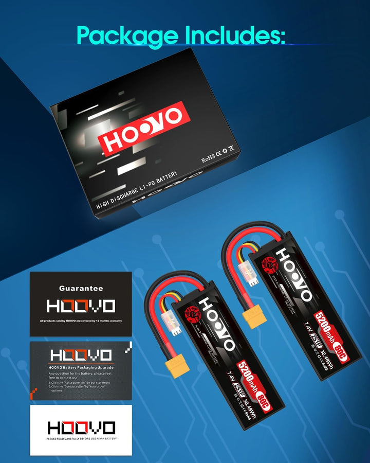 2S LiPo Akku 7,4V 5200mAh 80C RC Akkus Hartschalenkoffer mit XT60 Stecker Ersatzakku HOOVO für RC Ca