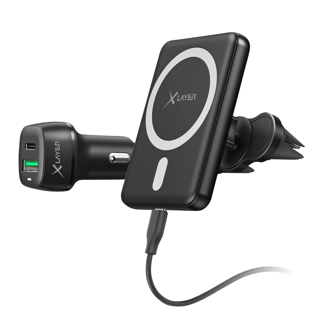 XLayer MagFix Pro Wireless KFZ Handyhalter mit USB-C Kabel und Kabellos Ladegerät Standby Kompatibel
