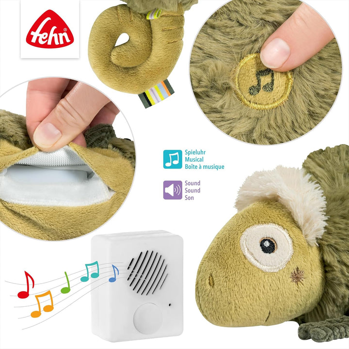 Fehn Einschlafhilfe Chamäleon – Baby Einschlafhilfe mit Soundmodul: Chamäleon Kuscheltier mit entneh