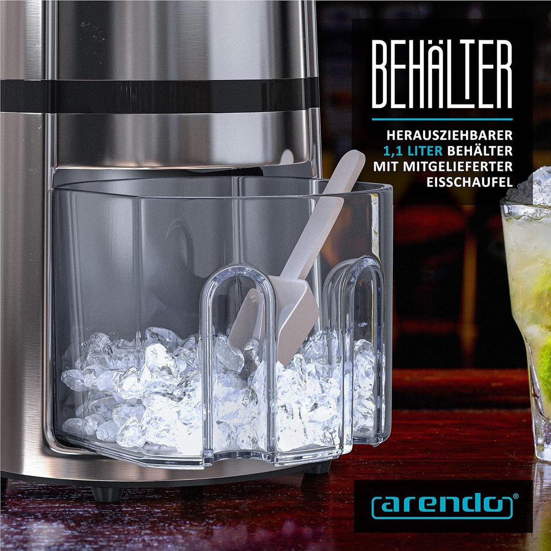 Arendo - Ice Crusher Edelstahl 1,1 L manuell – Eiszerkleinerer – Eiscrusher zum Kühlen und Frischhal