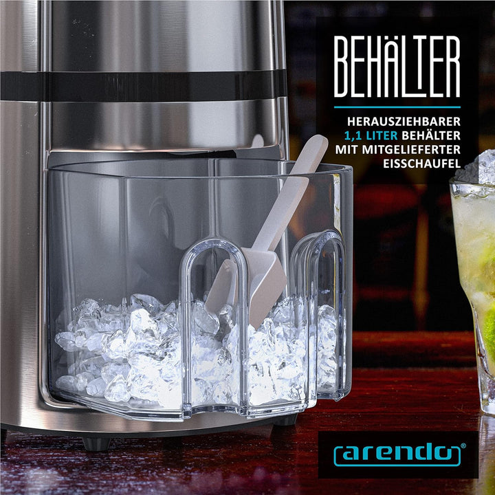 Arendo - Ice Crusher Edelstahl 1,1 L manuell – Eiszerkleinerer – Eiscrusher zum Kühlen und Frischhal