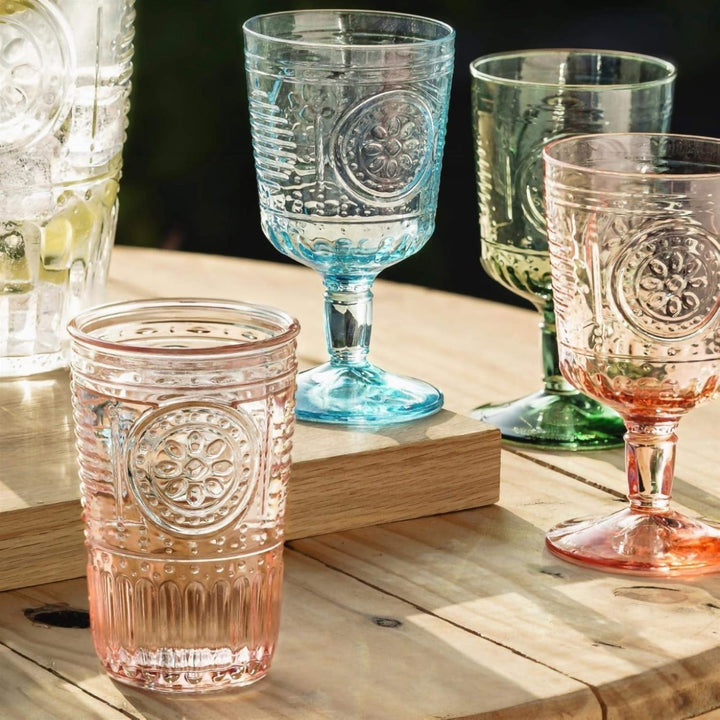 Bormioli Rocco Romantisches Set mit 4 Kühlgläsern, 473 ml, farbiges Kristallglas, Zuckerwattenrosa,