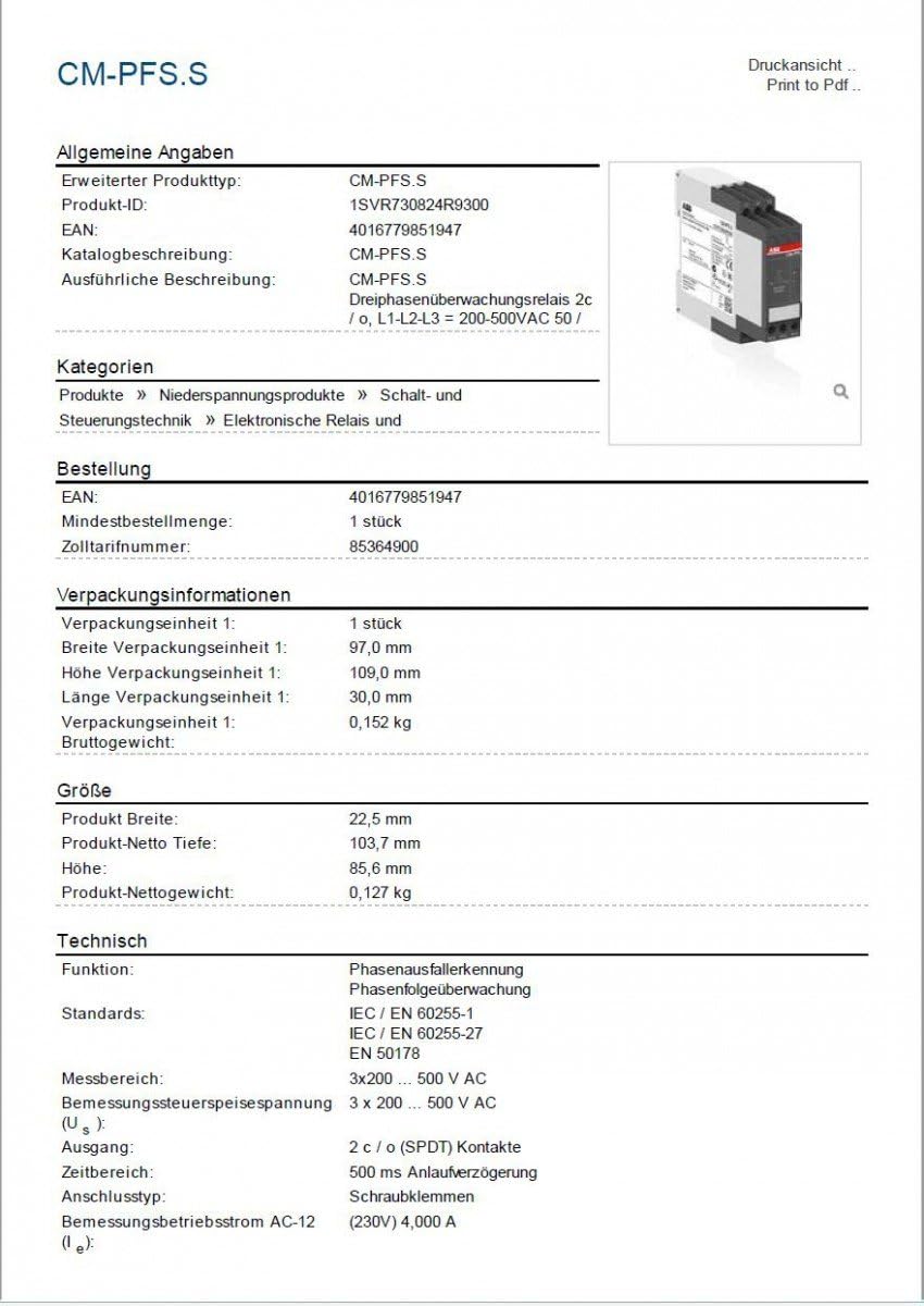 abb-entrelec cm-pfs. S – RELE Kontrolle trifasico cm-pfs. S 2 mit C Schraube