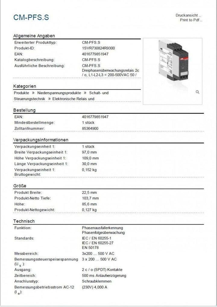 abb-entrelec cm-pfs. S – RELE Kontrolle trifasico cm-pfs. S 2 mit C Schraube