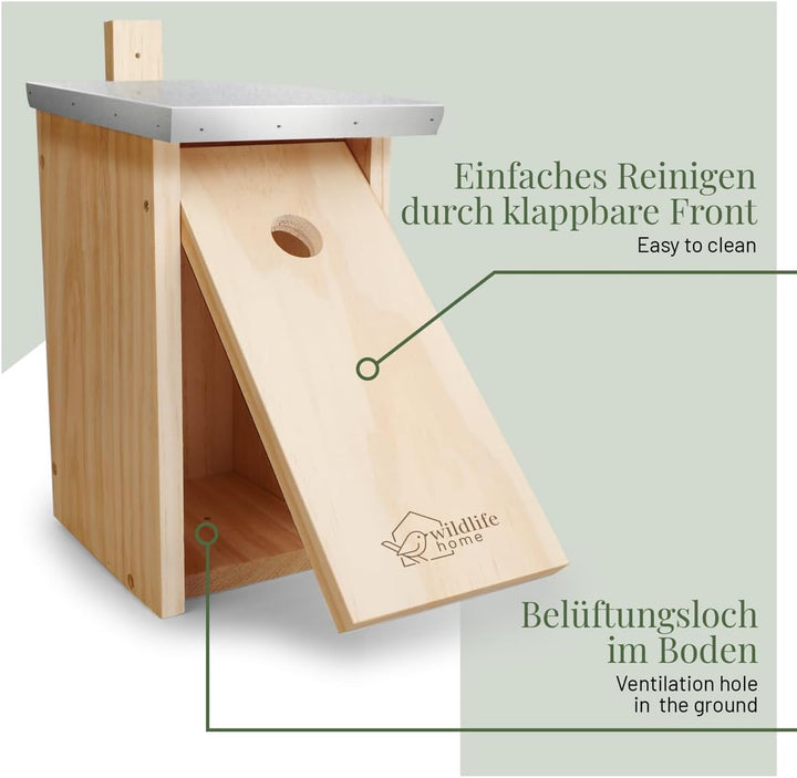 WILDLIFE HOME Nistkasten Meisen mit Metalldach für Kohlmeisen &amp; Co. I nach NABU aus verschraubtem Ma