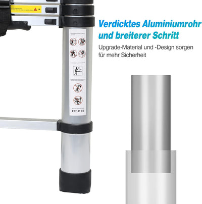 EINFEBEN 4.4M Aluminium Teleskopleiter, Multifunktionsleiter Schiebeleiter Hohe Sicherheit, 150 kg B