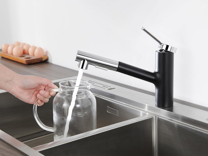 Kelleria Wasserhahn Küche Schwarz, Küchenarmatur mit Brause Ausziehbar 120° Drehbare, Spültischarmat
