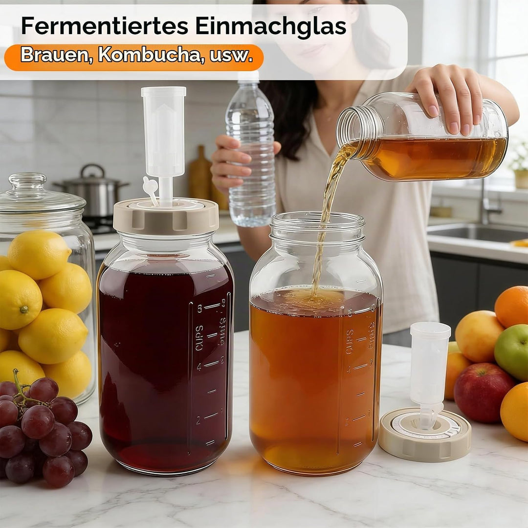 2 Stück 2L Fermentierglas mit Datums-Anzeige &amp; Luftschleuse – Perfekt für Sauerkraut, Kimchi, Kombuc