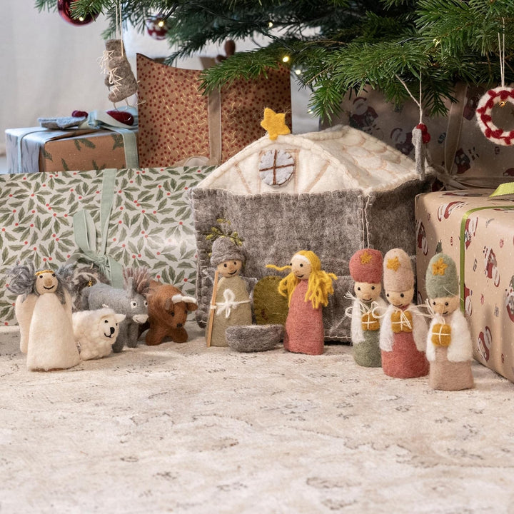 Én Gry &amp; Sif Krippentiere (Esel Schaf Ochse), Krippenfiguren aus Filz, Hand-Made, fair-Trade, Kinder