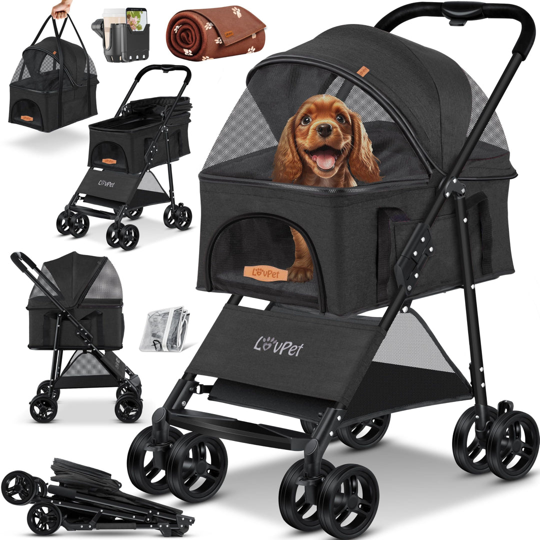 LOVPET® Hundewagen 2in1 Hundebuggy Hundebox Transporttasche Faltbar klappbar bis 20kg Haustiere Bugg