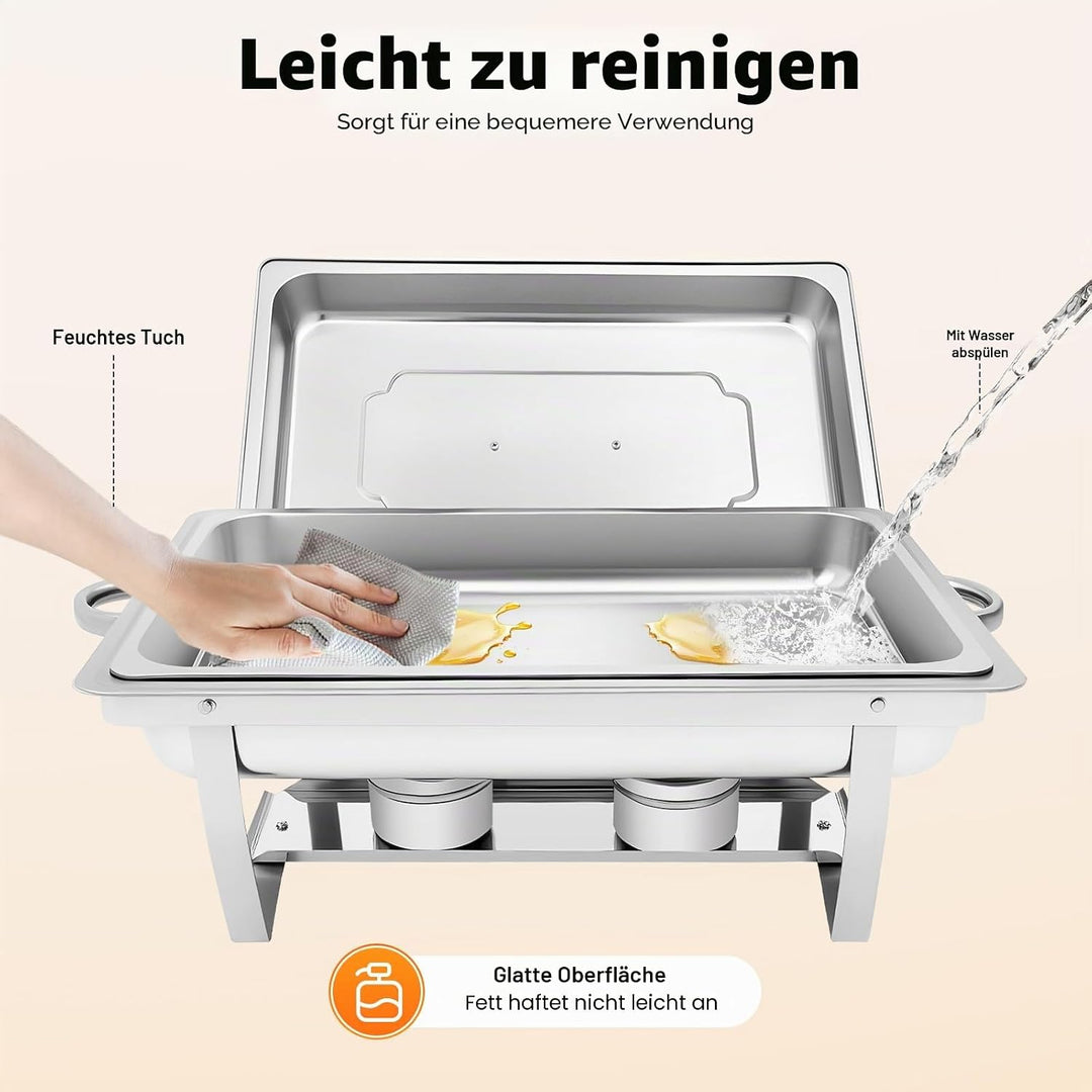 Speisenwärmer Edelstahl, 9L Chafing Dish Warmhaltebehälter Speisewärmer Wärmebehälter Hotel Buffet W
