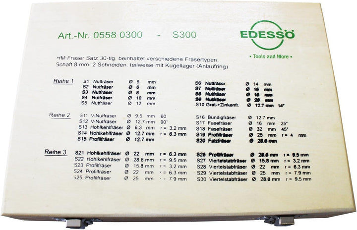 Edessö HM Fräsersatz 30teilig Schaft 8mm Nutfräser Abrundfräser Falzfräser u.a.