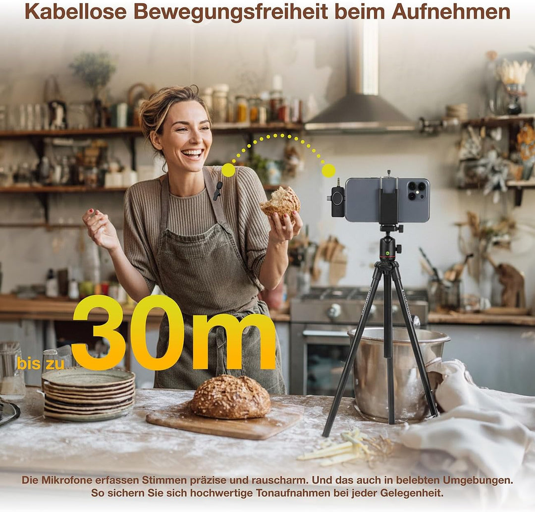 Callstel Funkmikrofon: 2er-Set Ansteck-Funk-Mikrofone, Akku, für USB-C, 8-PIN, 3,5-mm-Klinke (Smartp