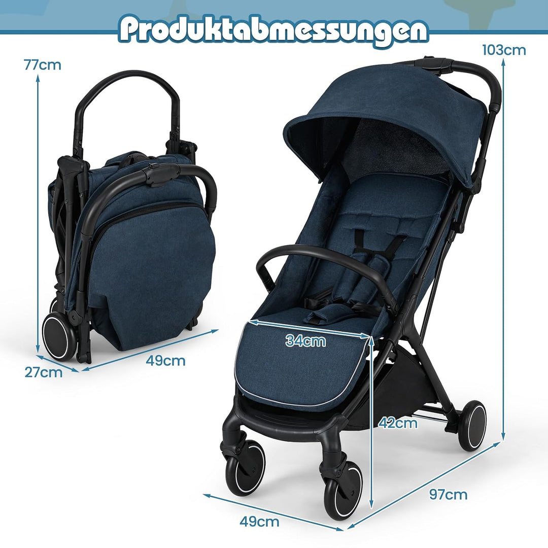 DREAMADE Kinderwagen faltbar, Reisebuggy für Kinder 0-3 Jahren, Buggy mit verstellbarem Sonnendach,