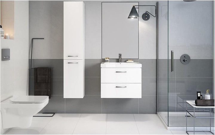 VBChome Badmöbel Waschbecken mit Unterschrank 80cm Waschtisch 2-Schubladen Weiss Lara, 80cm