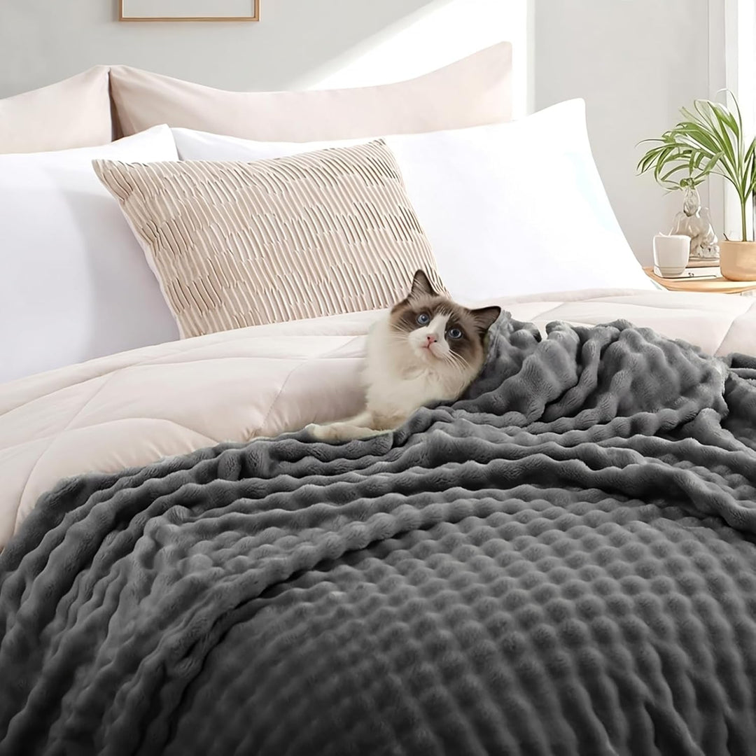 RUIKASI Kuscheldecke Flauschig Grau Bubble Decke - 220x240cm XXL Sofadecke & Couchdecke aus Plüsch,
