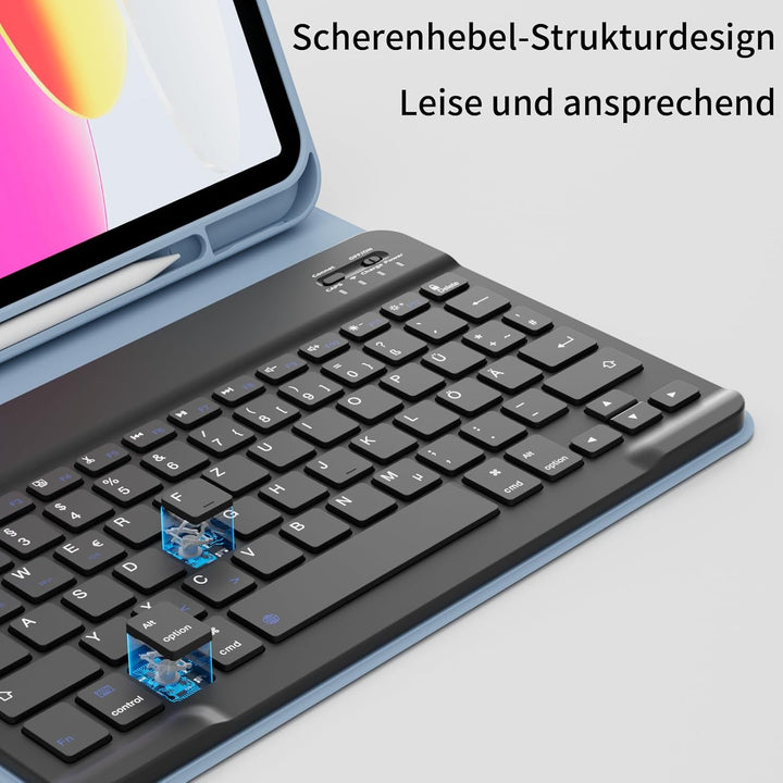 Hülle mit Tastatur für iPad A16 11 Generation 2025/10 Generation 2022 (11/10.9 Zoll), QWERTZ Layout,