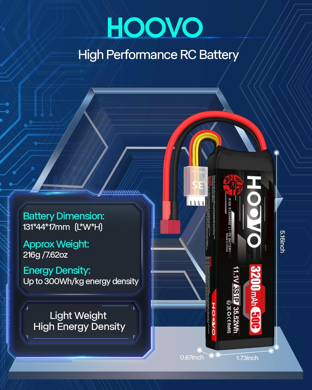 HOOVO 3S Lipo Akku 11,1V 3200mAh 50C SoftCase Lipo Battery mit Deans T Stecker RC Batterie für RC Au