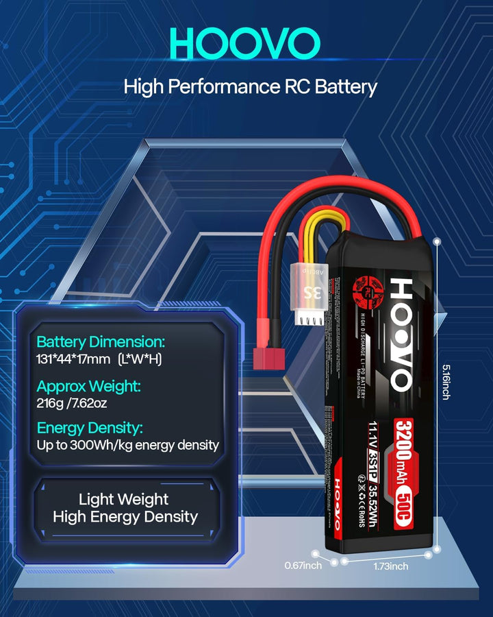 HOOVO 3S Lipo Akku 11,1V 3200mAh 50C SoftCase Lipo Battery mit Deans T Stecker RC Batterie für RC Au