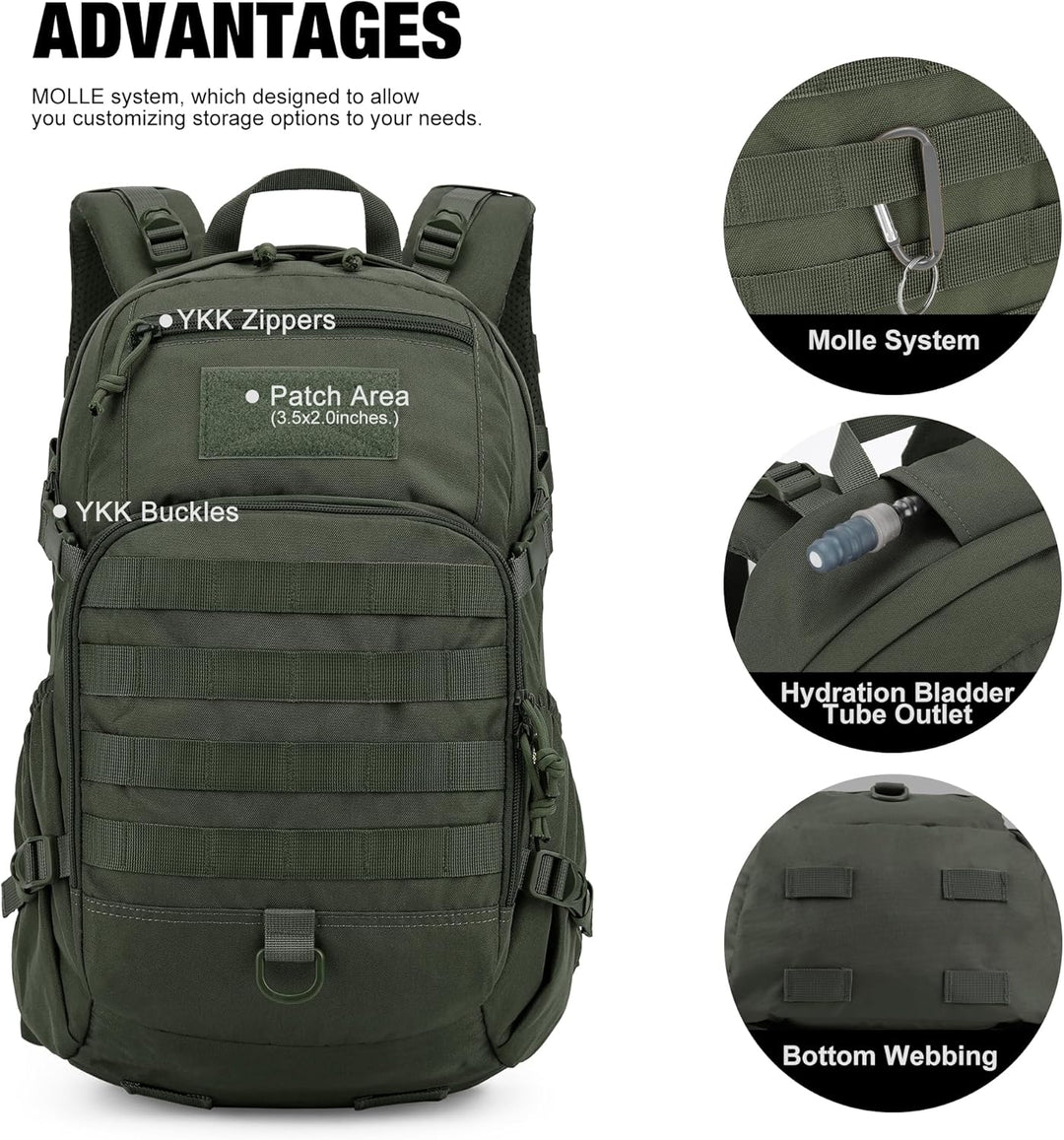 Mardingtop 15L/25L Rucksack Herren Militär Rucksäcke Wanderrucksack für Taktischer Fahrrad Wandern S