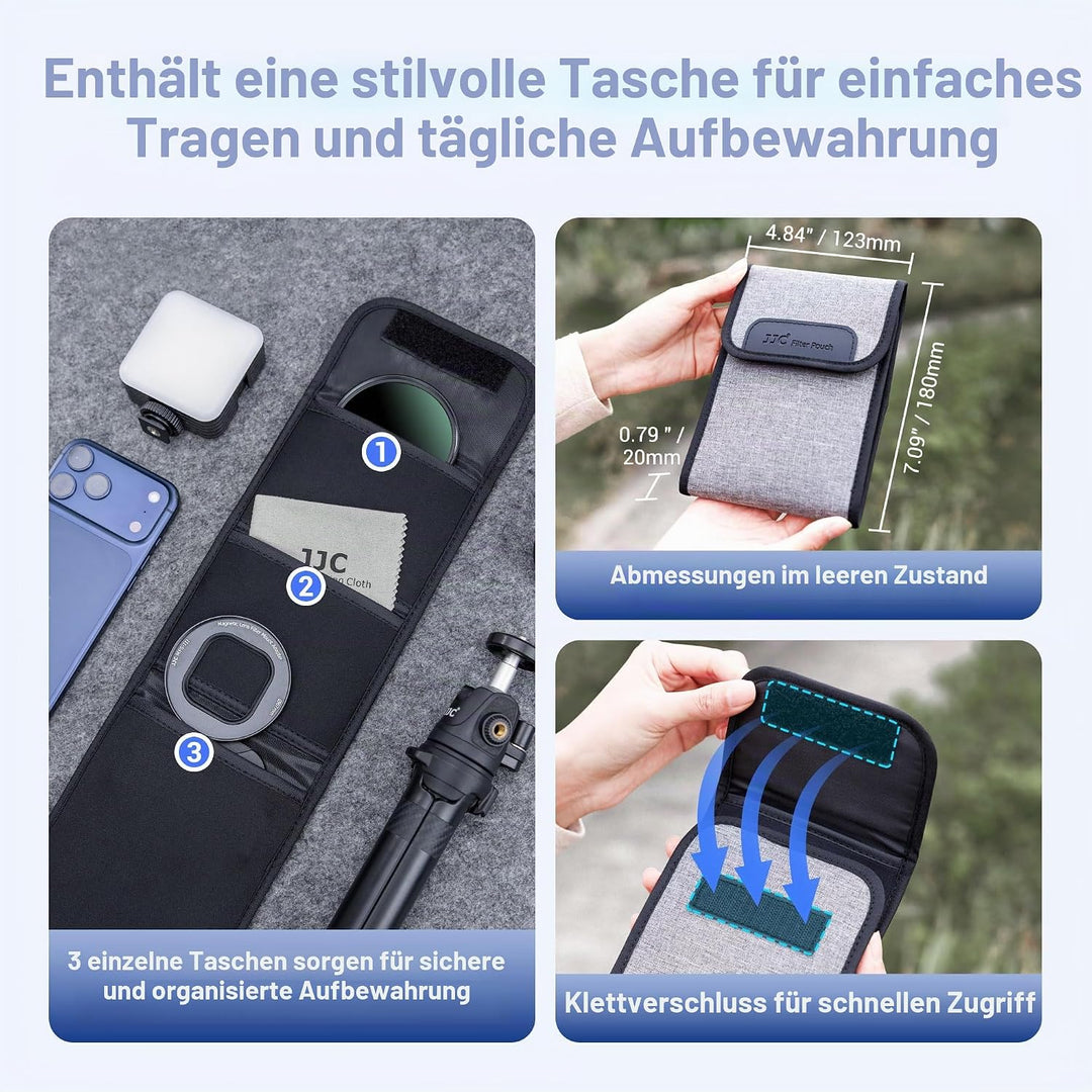 JJC 67 mm Handy-Filterhalterungsadapter mit variablem ND2-128 (7 Blendenstufen) Neutraldichte-ND-Fil