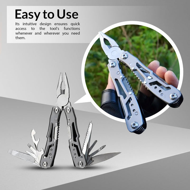 Multitool 14-in-1 mit Zange, Messer, Schraubendreher, Flaschenöffner und Nylonetui – Kompaktes und R