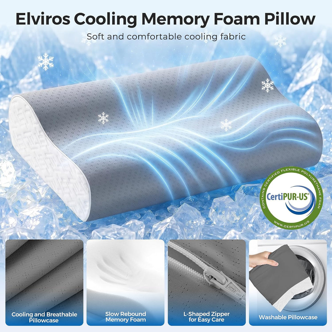 Elviros Memory Foam Kissen, Verstellbares Ergonomisches Kopfkissen gegen Nackenschmerzen, Nackenstüt