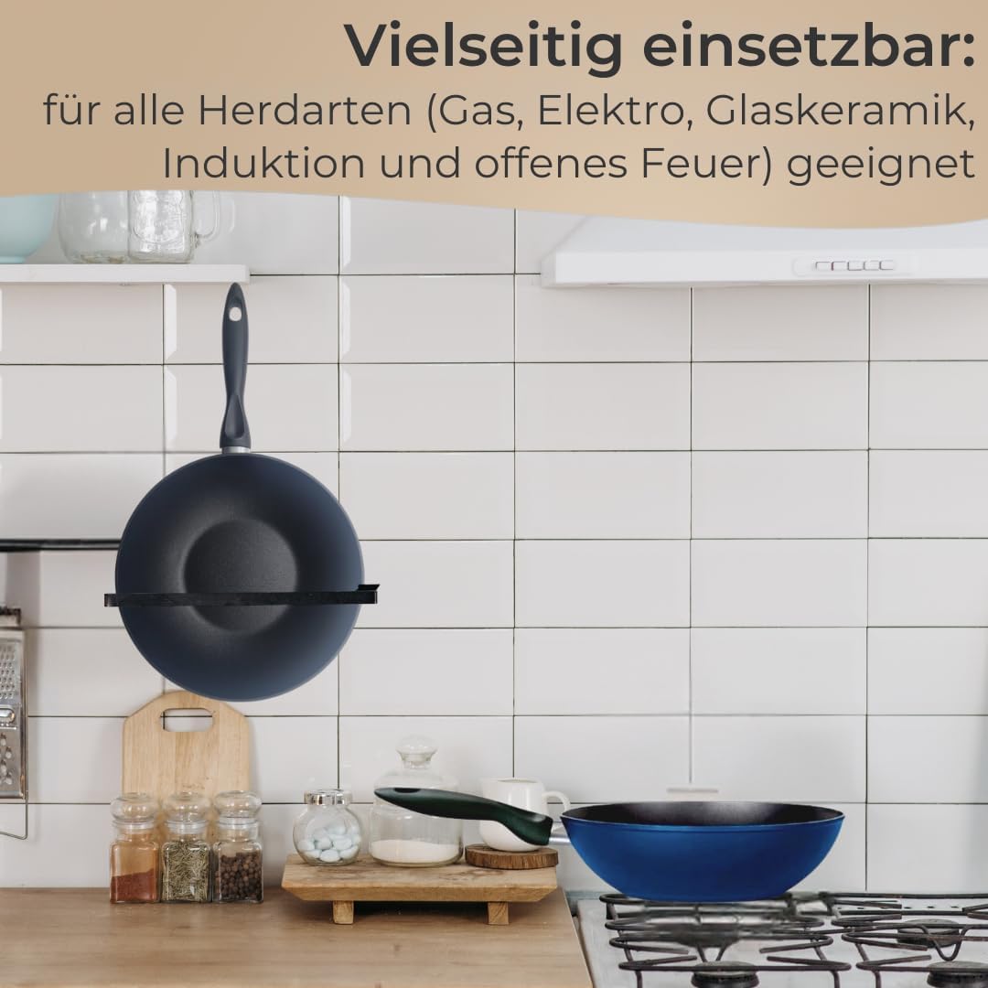 Riess Kelomat Wokpfanne 28 cm - Beschichtete Antihaftpfanne in Blau, schnelle Hitzeverteilung