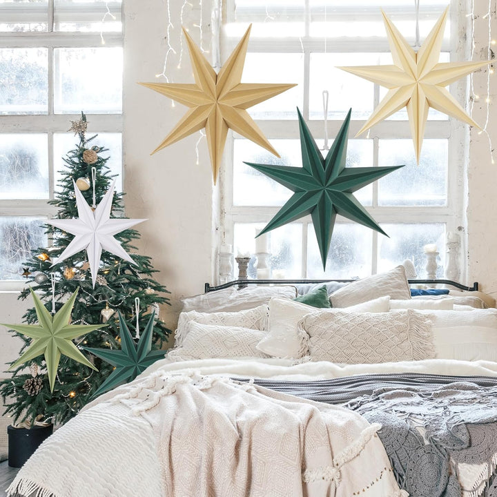 EASY JOY 5er Set Papiersterne 30cm Salbeigrün Faltstern Weihnachten Dekoration Dunkelgrün 9 Zacken W