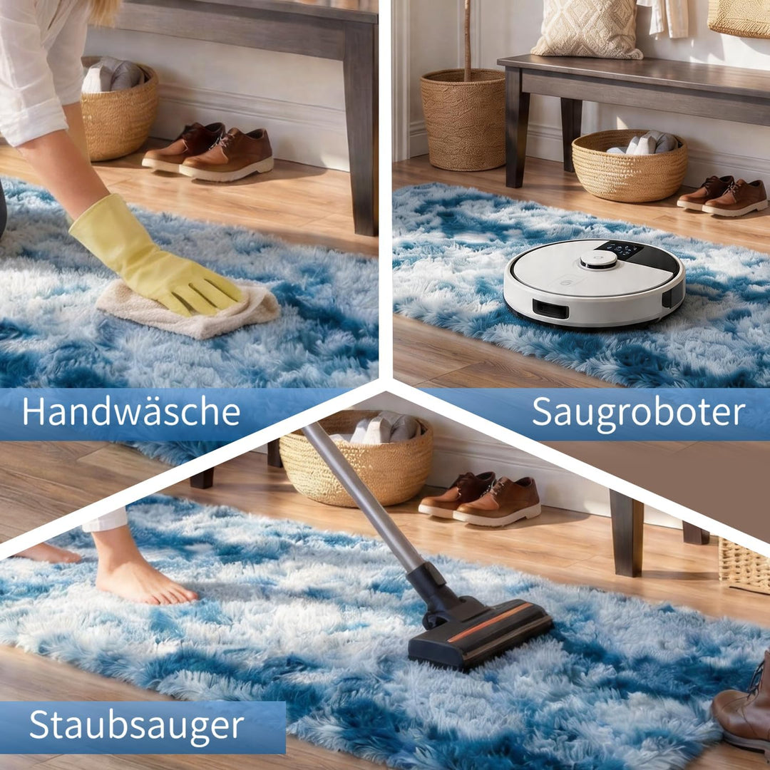 VOFUSHON Wohnzimmer Hochflor Teppich,Shaggy Flur Läufer Teppich Modern Flauschiger Weich Bunte Batik