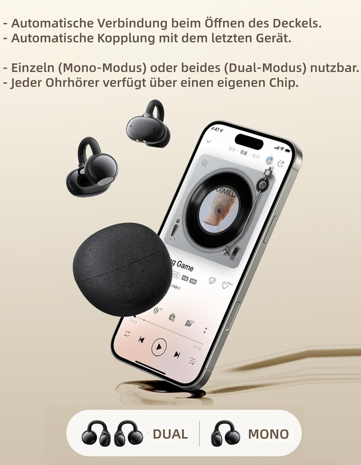 Next Destination OpenDots1 Kabellose Kopfhörer, Bluetooth 5.4, innovatives Open-Ear, Free Clip, 32H