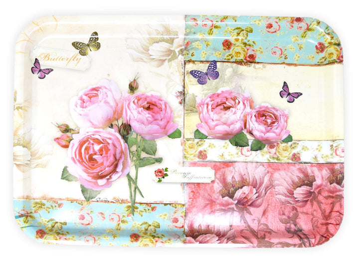Lashuma Dekotablett eckig, Motiv: England Rosen, Modernes Tassentablett 45x31 cm, Grosses Geschirrta