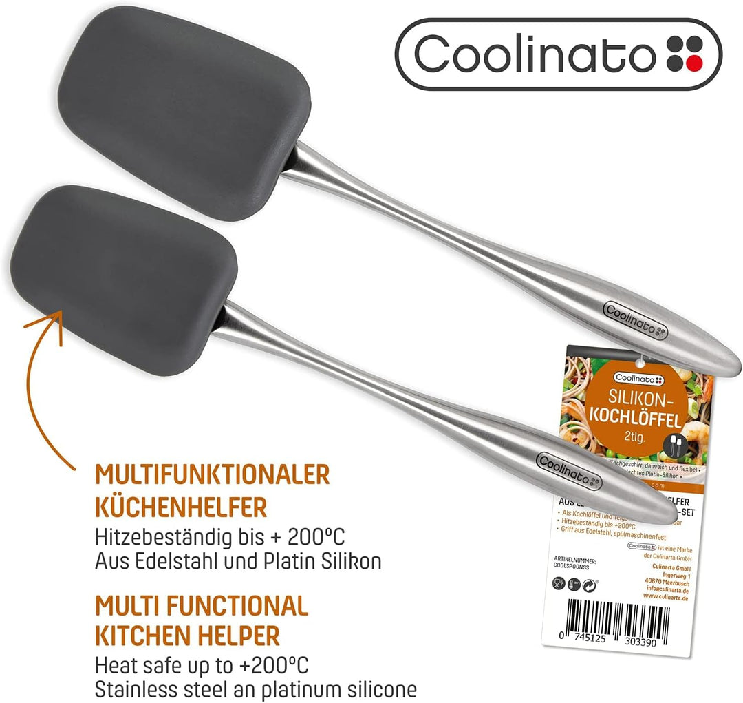 COOLINATO Silikon Edelstahl Kochlöffel 2er Set 25,5cm 29cm, Kochlöffel zum Kochen und Backen, lebens