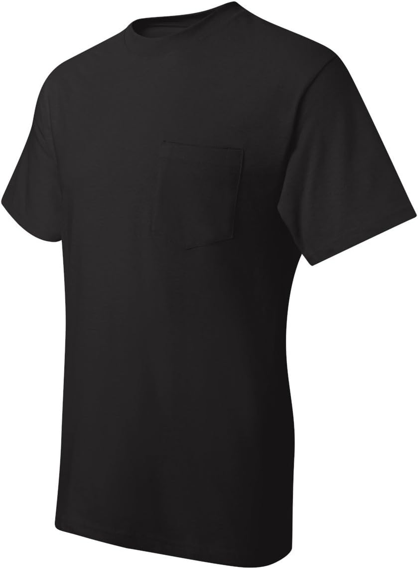 Hanes Herren Kurzarm T-Shirt mit Tasche, 5190, Schwarz, 5190 L