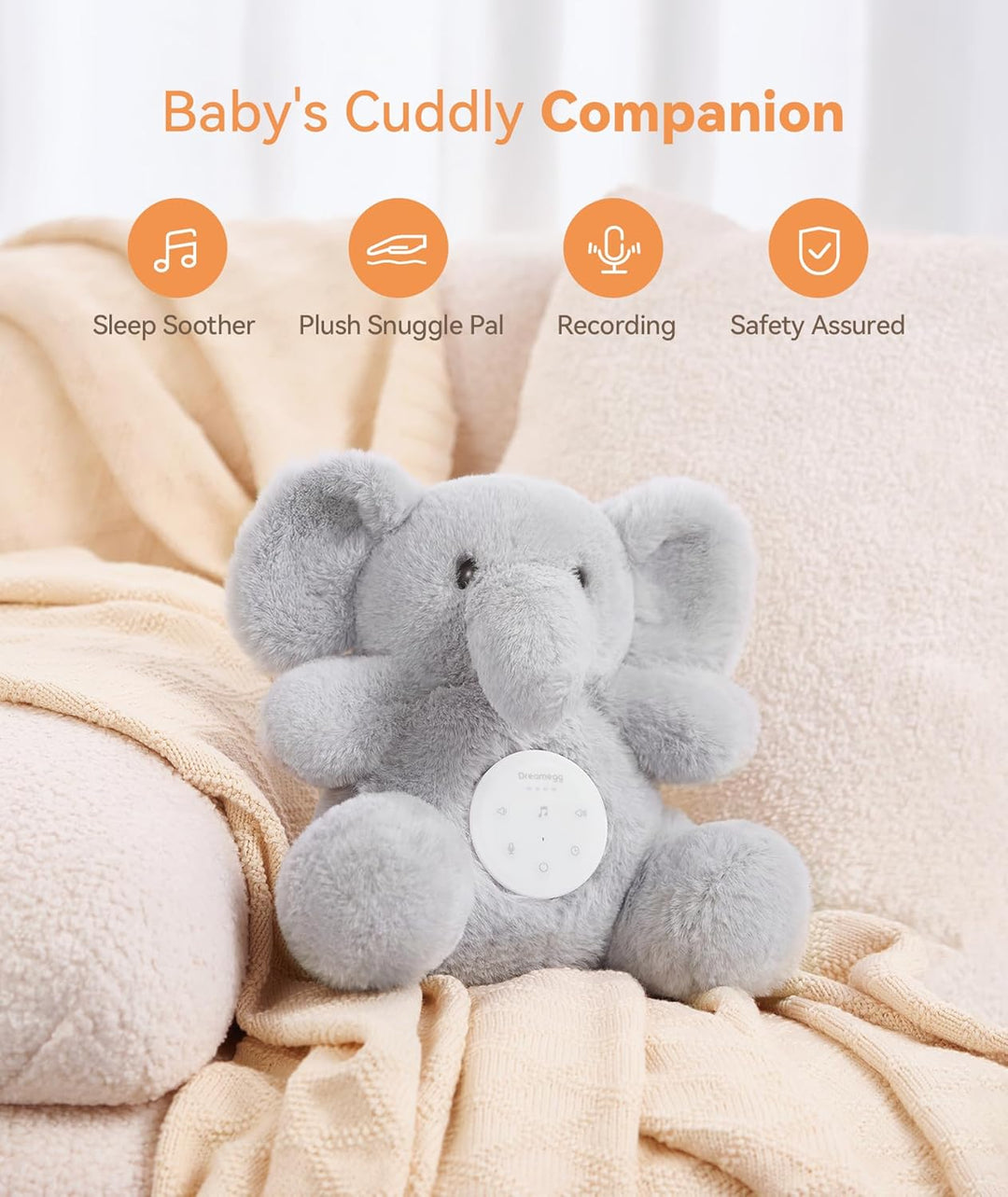Dreamegg Einschlafhilfe Babys mit 21 Sounds & Aufnahmefunktion | Kuscheltier Baby mit Abnehmbares So