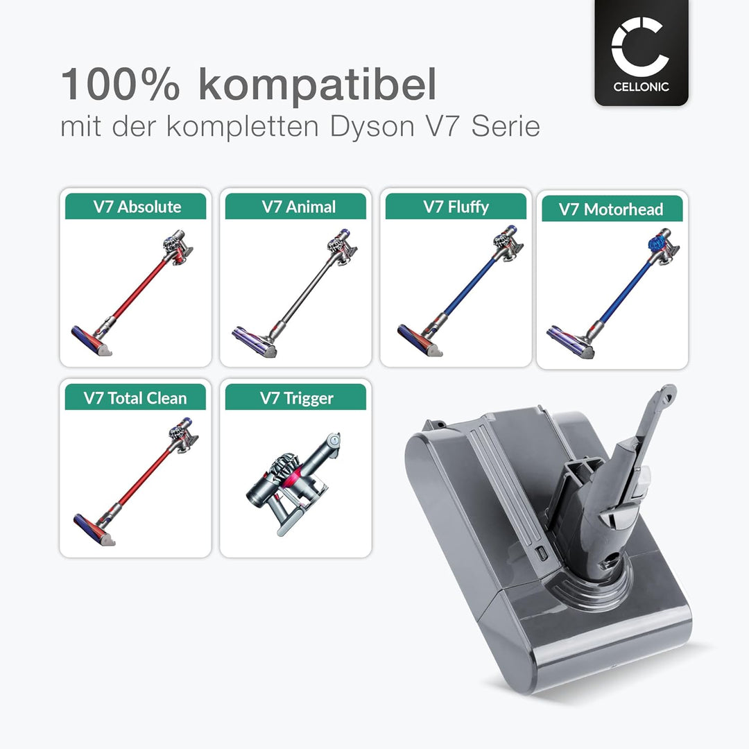 CELLONIC Akku kompatibel mit Dyson V7, V7 Motorhead, V7 Animal, V7 Trigger, V7 Total Clean, V7 Motor
