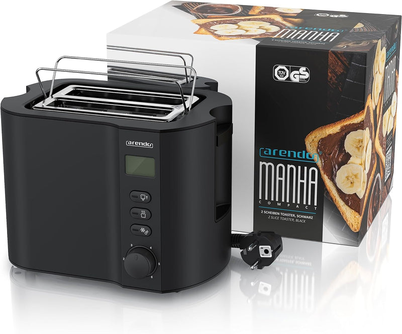 Arendo - Toaster 2 Scheiben Edelstahl mit Restzeitanzeige - 800 Watt - Doppelwandgehäuse - Integrier
