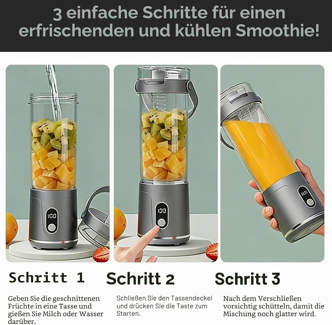 Tragbarer Mixer, 600ml Smoothie Maker to Go, Portabler Elektrischer Saftpresse mit 12 Klingen Edelst