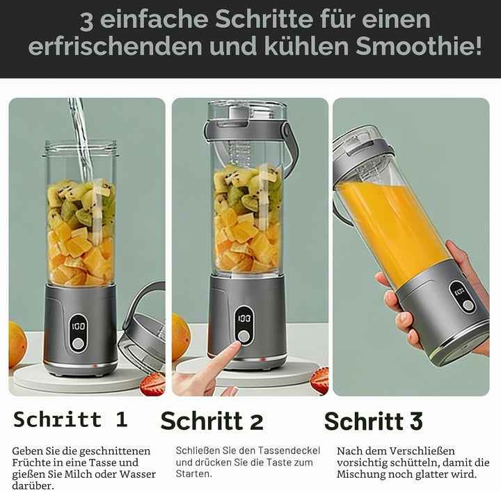 Tragbarer Mixer, 600ml Smoothie Maker to Go, Portabler Elektrischer Saftpresse mit 12 Klingen Edelst