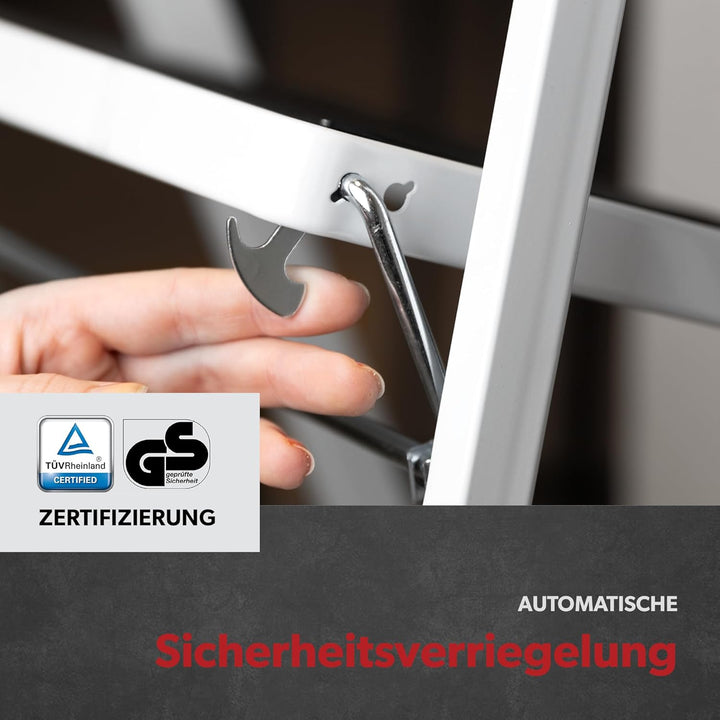 siwitec Klapptritt aus Stahl mit 3 Stufen, Weiss, kleine Leiter mit Anti-Rutschmatten, 150 kg Tragla